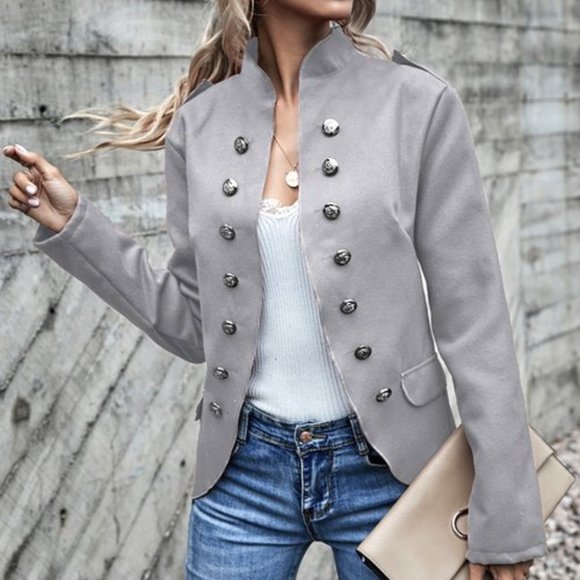 Coeur de Vague Grey Button-Accent Mandarin Collar Jacket (L) NWT - Picture 1 of 1